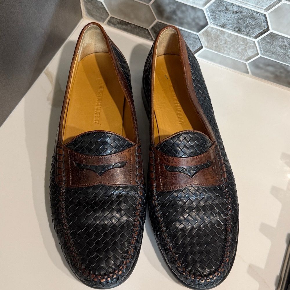 Johnston & Murphy Two Tone Woven Leather Dress Penny Loafers - size 11